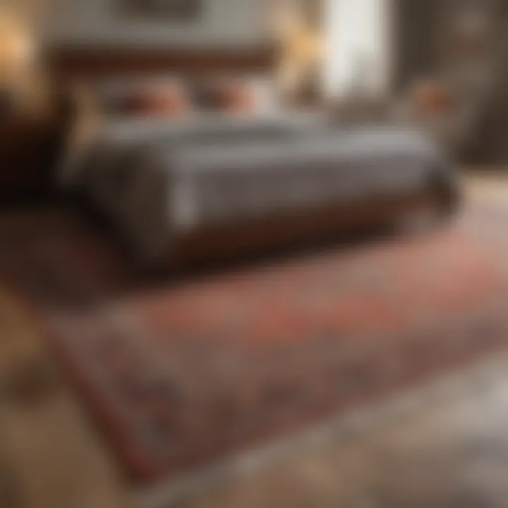 Different rug sizes displayed in a bedroom setup