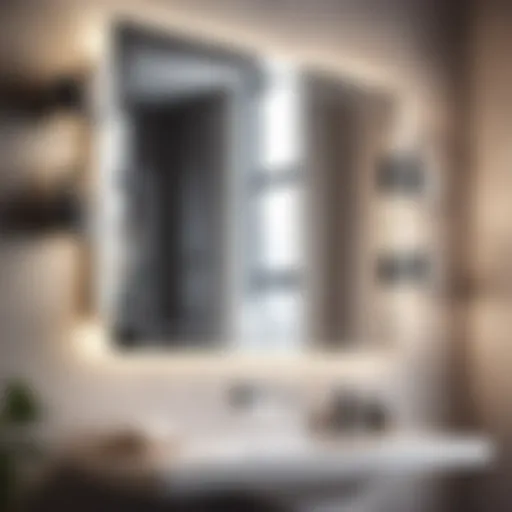 Elegant chrome bathroom mirror with integrated shelf