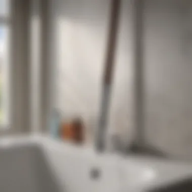 An assortment of cleaning solutions paired with a bathroom cleaning wand