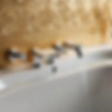 Mechanisms and Components Detailed close-up of 3 handle wall mount bathtub faucet parts