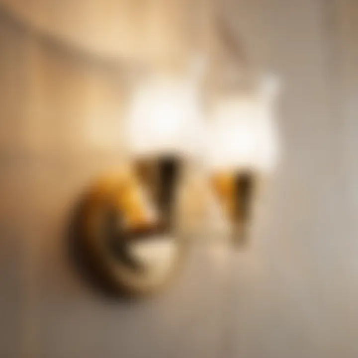 Close-up of brushed gold bathroom wall light detail