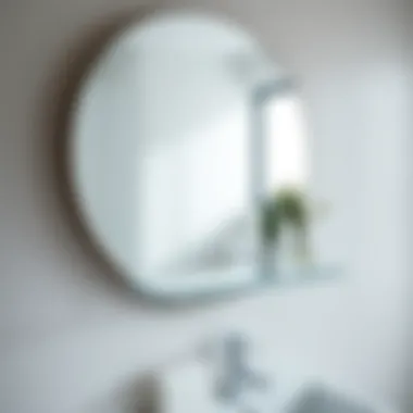 Close-up of Minimalistic Mirror Design Close-up of a minimalistic bathroom mirror with shelf