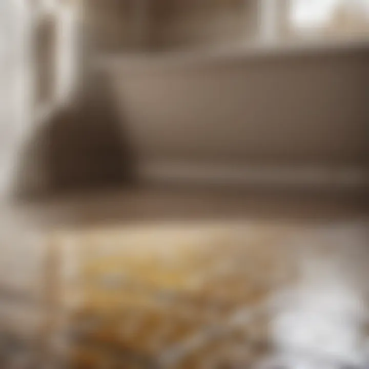 Close-up of newly painted bathroom floor tiles