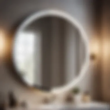 Sleek Design Detail Close-up of a round frameless mirror showcasing its sleek design