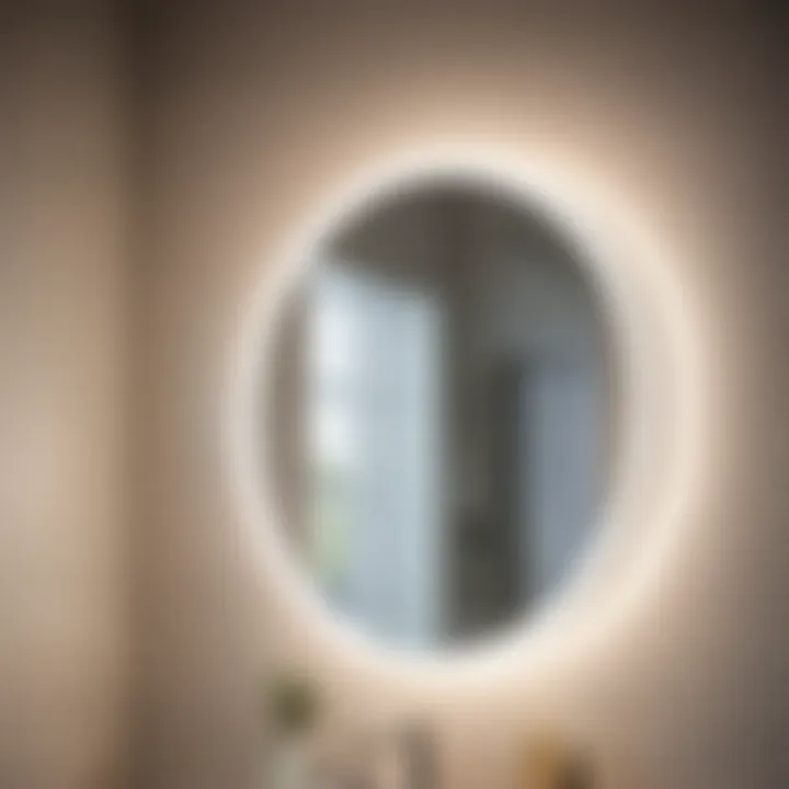 Close-up of anti-fog technology in bathroom mirror