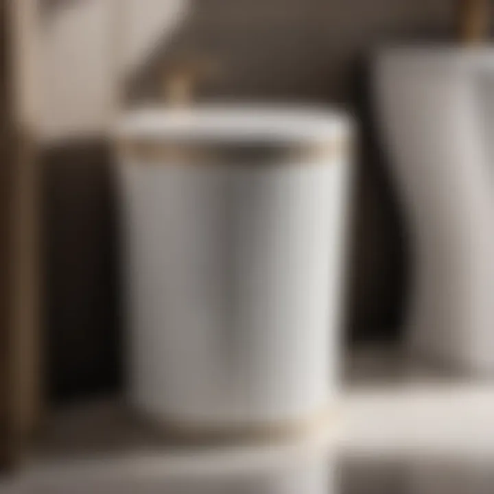 Detailed Design of Ceramic Bathroom Trash Can Close-Up of White Ceramic Bathroom Trash Can Design