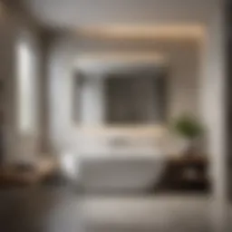 A serene bathroom featuring soft lighting and natural materials