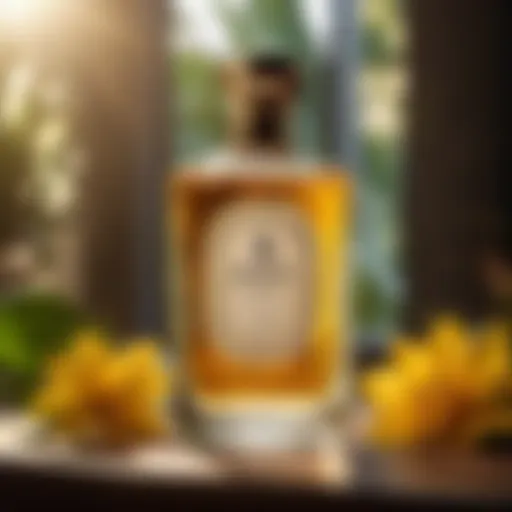 Elegant glass bottle of cologne with botanical ingredients