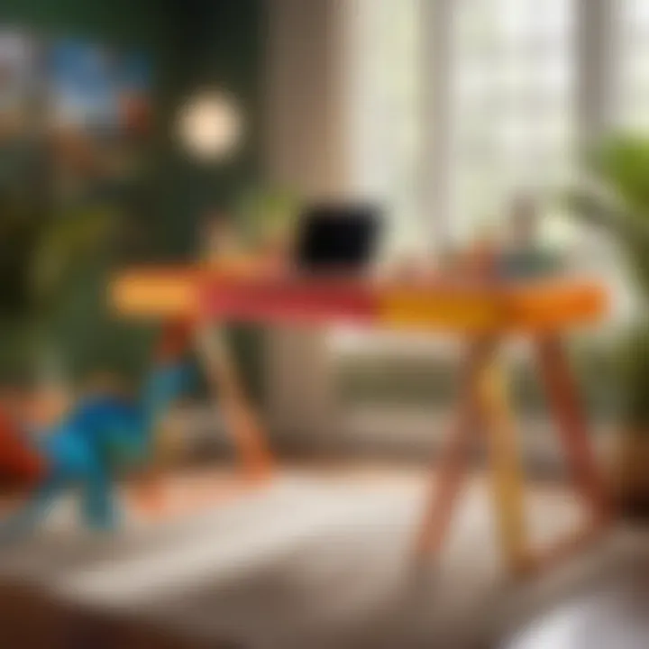 Vibrant Dinosaur Study Desk for Young Minds Colorful dinosaur-themed study desk with playful design elements