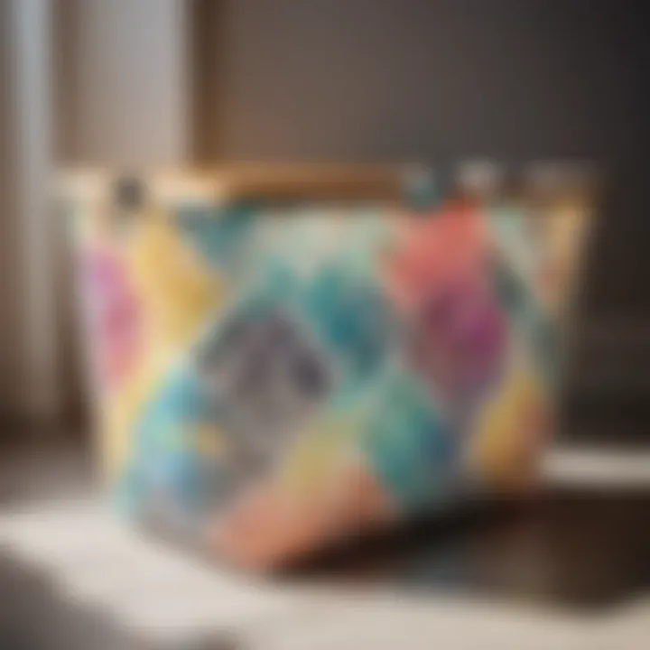 Colorful geometric shapes painted on laundry basket