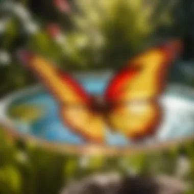 Colorful Glass Butterfly Bird Bath in Sunlight