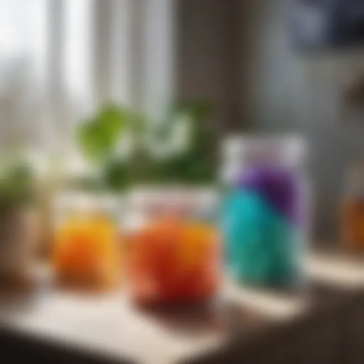 Colorful assortment of laundry pods in a transparent jar