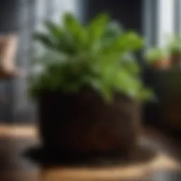 Green indoor plant thriving in nutrient-rich compost