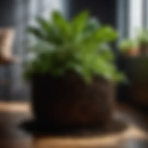 Green indoor plant thriving in nutrient-rich compost