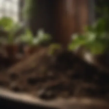Close-up of compost composition for indoor plant care