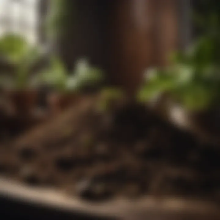 Close-up of compost composition for indoor plant care