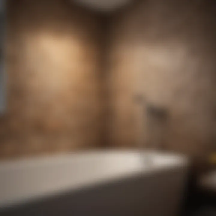 Elegant tiled bathtub wall reflecting light