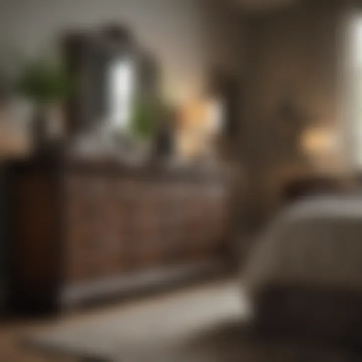Stylish bedroom featuring a well-placed wide dresser as a focal point