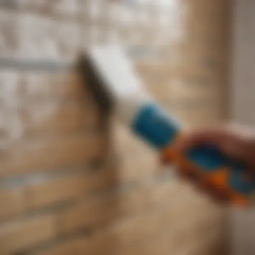 Tile grout repair kit in use