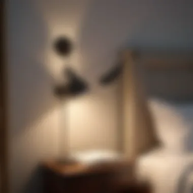 Wall-mounted reading light positioned above a bedside