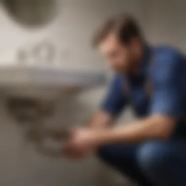 Experienced plumber skillfully connecting pipes for bathroom sink installation