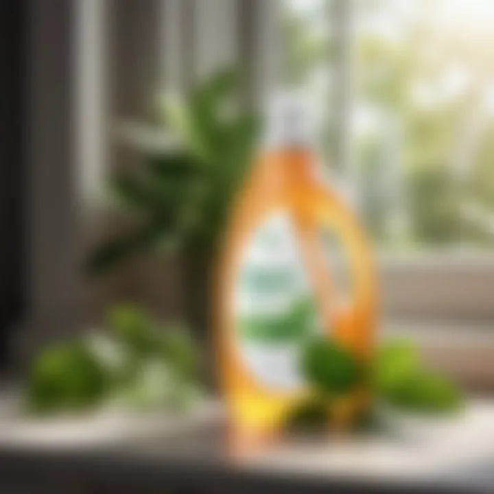 Sustainable and Organic Laundry Detergent Option Organic laundry detergent bottle with plant leaves