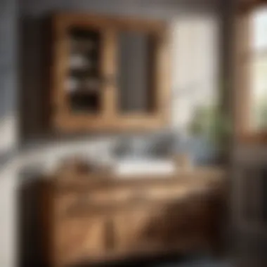 Rustic wooden bathroom cabinet with farmhouse charm