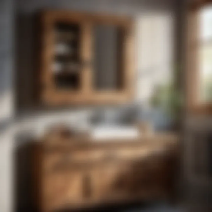 Rustic wooden bathroom cabinet with farmhouse charm