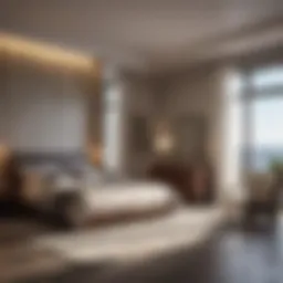 A sophisticated bedroom layout showcasing optimal space utilization