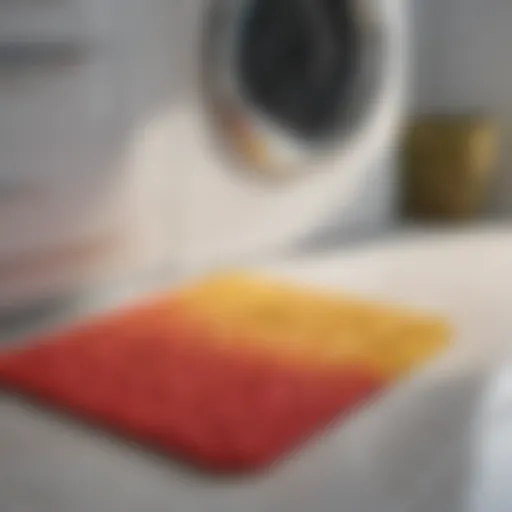 Assorted bathroom mats arranged for cleaning