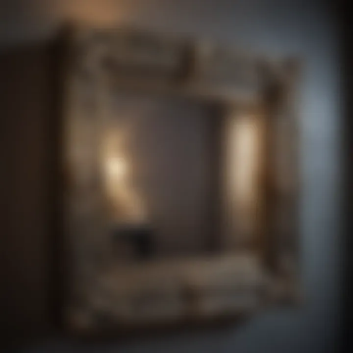 Close-up of a box mirror showcasing intricate design details