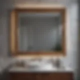 A stylish box mirror reflecting modern bathroom decor