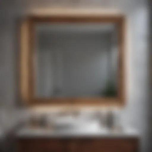 A stylish box mirror reflecting modern bathroom decor