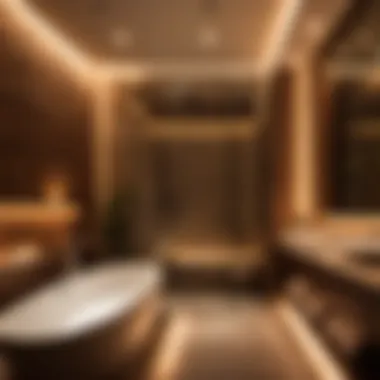 Warm LED strip lights enhancing spa-like atmosphere in a contemporary bathroom