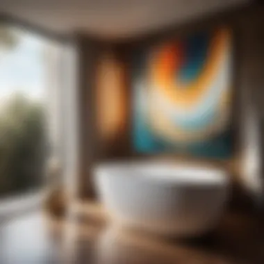 Contemporary abstract artwork in bathroom setting