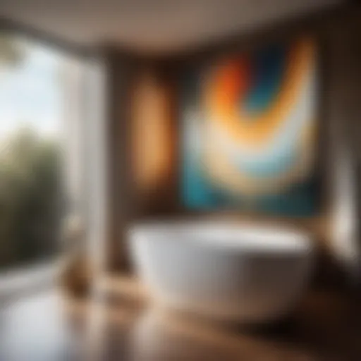 Contemporary abstract artwork in bathroom setting