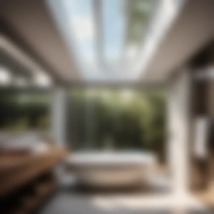 Contemporary bathroom showcasing a skylight window