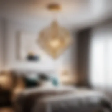 Sophisticated Geometric Flair Contemporary geometric chandelier enhancing a small bedroom decor