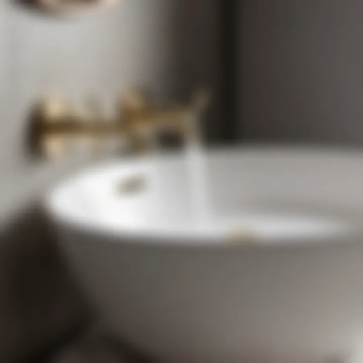 Contemporary neutral color bathroom with brass fixtures