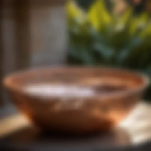 Exquisite copper bird bath bowl with intricate floral patterns