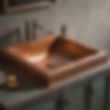 Unique Patina Finish on Rectangular Copper Sink Rectangular Copper Sink showcasing Unique Patina Finish