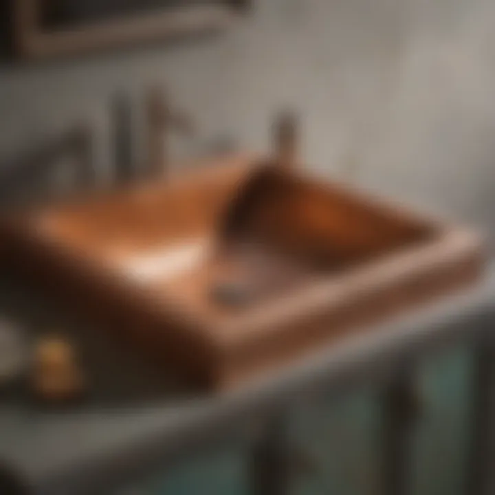 Unique Patina Finish on Rectangular Copper Sink Rectangular Copper Sink showcasing Unique Patina Finish