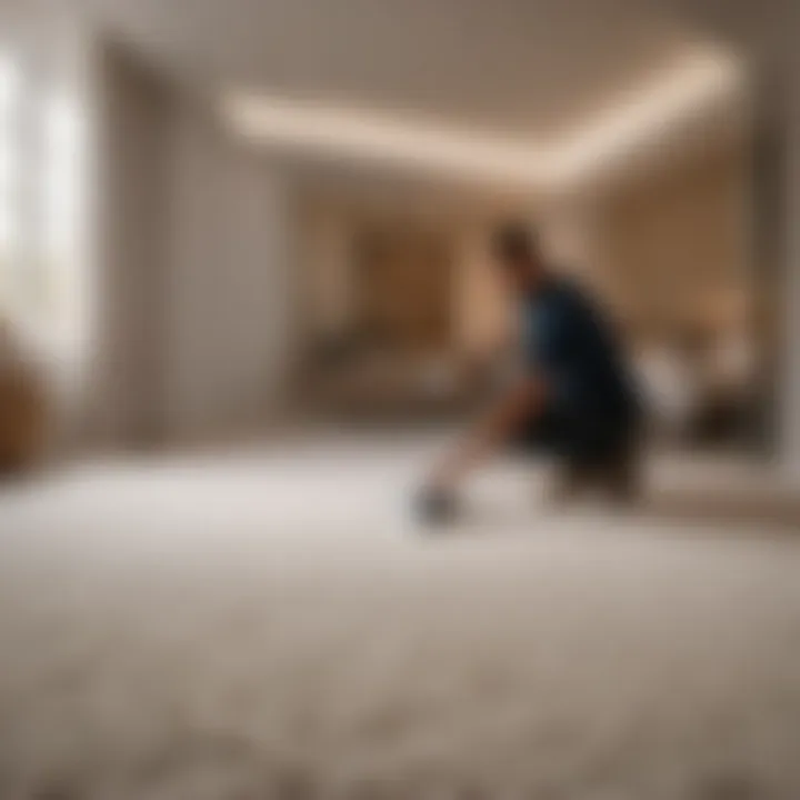 Skilled Carpet Installation Expertise Professional carpet installer at work in a bedroom