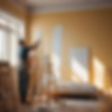 Professional painter working on bedroom walls