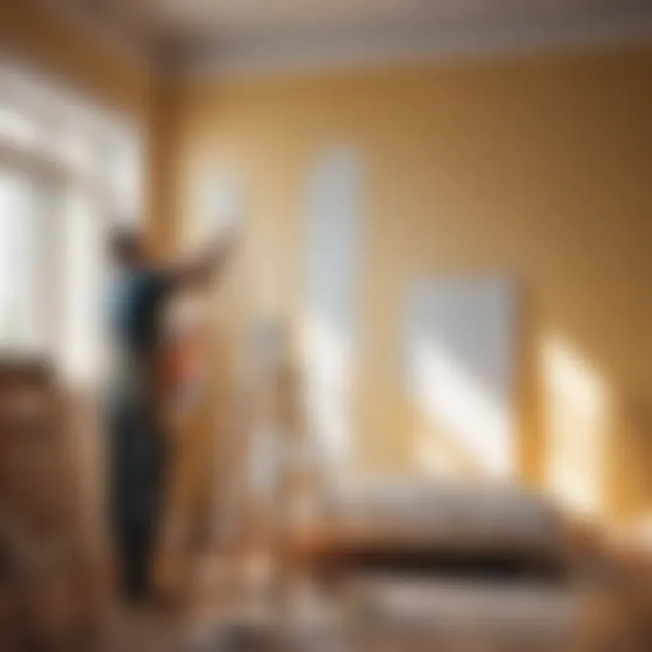 Professional painter working on bedroom walls
