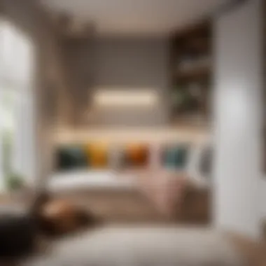 Cozy bedroom corner with integrated storage bench