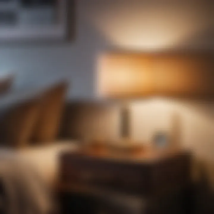 Night lamp on bedside table creating a cozy and relaxing atmosphere