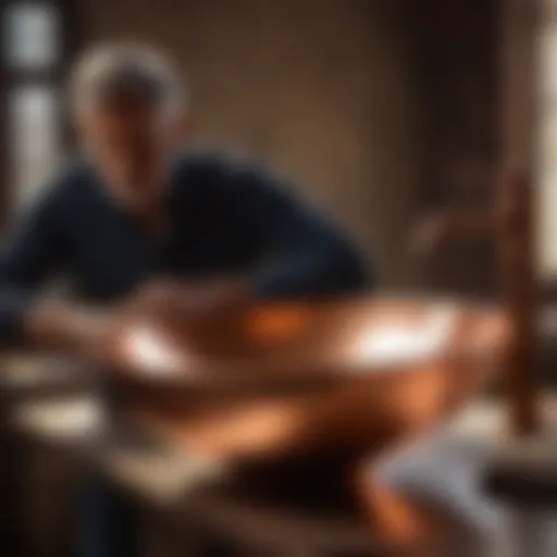 Artisan crafting copper basin