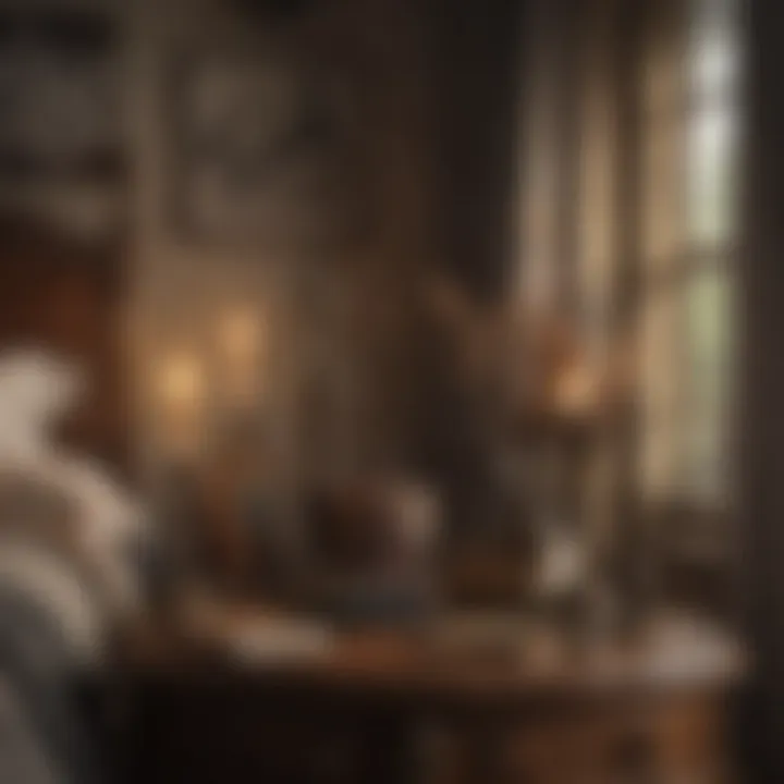 A collection of magical accessories including wands, books, and house banners