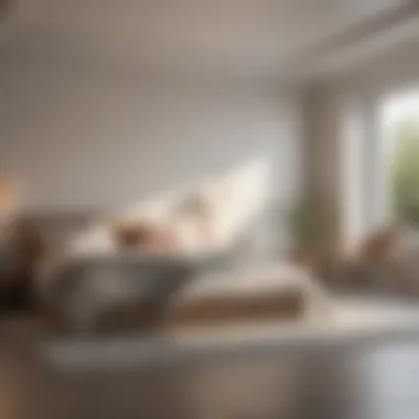 Calm minimalist bedroom featuring natural light and soft color palette
